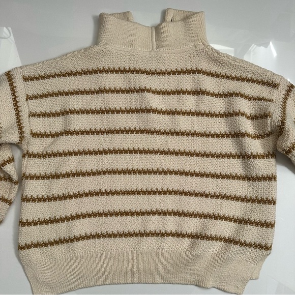 Madewell Sweater Canby Button Mockneck Sweater in Stripe tan size Medium (m) - Picture 5 of 10